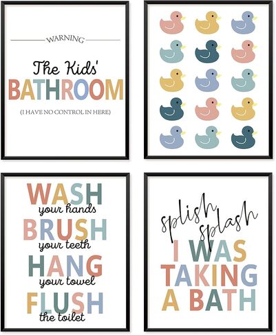 Locomiss Kids Rubber Duck Bathroom Set Wall Art Decor Posters, Kids Boys Girls Bathroom Accessories Rules Decor Sets, Wall Art for Boys Girls Toddler Accessories, Set of 4 (8x10 Unframed) in Saudi Arabia