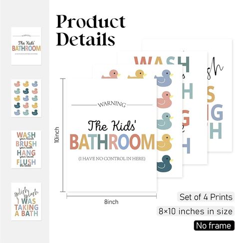 Locomiss Kids Rubber Duck Bathroom Set Wall Art Decor Posters, Kids Boys Girls Bathroom Accessories Rules Decor Sets, Wall Art for Boys Girls Toddler Accessories, Set of 4 (8x10 Unframed) in Saudi Arabia
