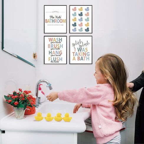 Locomiss Kids Rubber Duck Bathroom Set Wall Art Decor Posters, Kids Boys Girls Bathroom Accessories Rules Decor Sets, Wall Art for Boys Girls Toddler Accessories, Set of 4 (8x10 Unframed) in Saudi Arabia