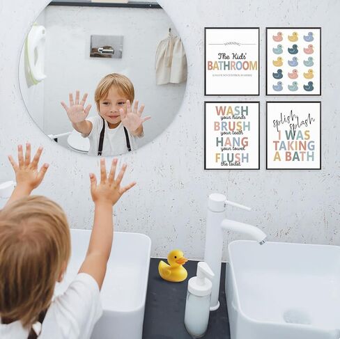 Locomiss Kids Rubber Duck Bathroom Set Wall Art Decor Posters, Kids Boys Girls Bathroom Accessories Rules Decor Sets, Wall Art for Boys Girls Toddler Accessories, Set of 4 (8x10 Unframed) in Saudi Arabia