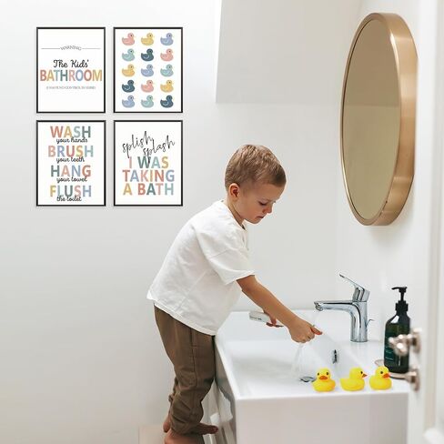 Locomiss Kids Rubber Duck Bathroom Set Wall Art Decor Posters, Kids Boys Girls Bathroom Accessories Rules Decor Sets, Wall Art for Boys Girls Toddler Accessories, Set of 4 (8x10 Unframed) in Saudi Arabia