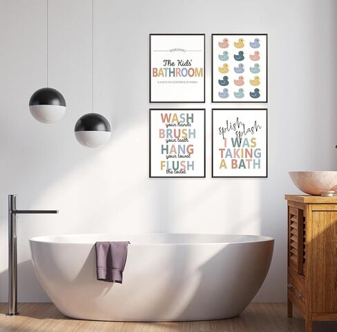 Locomiss Kids Rubber Duck Bathroom Set Wall Art Decor Posters, Kids Boys Girls Bathroom Accessories Rules Decor Sets, Wall Art for Boys Girls Toddler Accessories, Set of 4 (8x10 Unframed) in Saudi Arabia