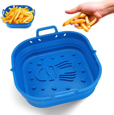 Platinum Silicone Air Fryer Liners Reusable Square-Extra Strong-Easy to Clean Air Fryer basket for Oven Microwave Accessories - BPA Free - Food Safe Pot for 5.8QT to 8 QT - 9 Inch in Saudi Arabia