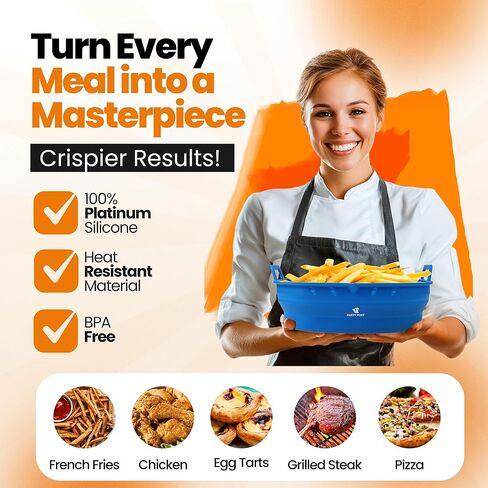 Platinum Silicone Air Fryer Liners Reusable Square-Extra Strong-Easy to Clean Air Fryer basket for Oven Microwave Accessories - BPA Free - Food Safe Pot for 5.8QT to 8 QT - 9 Inch in Saudi Arabia