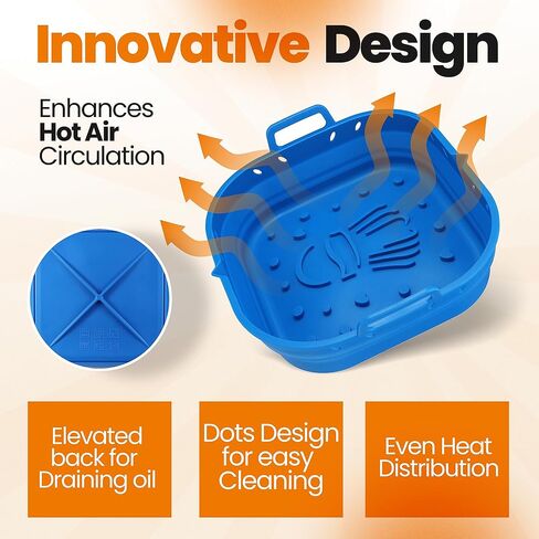Platinum Silicone Air Fryer Liners Reusable Square-Extra Strong-Easy to Clean Air Fryer basket for Oven Microwave Accessories - BPA Free - Food Safe Pot for 5.8QT to 8 QT - 9 Inch in Saudi Arabia