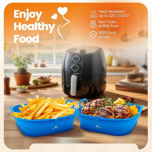 Platinum Silicone Air Fryer Liners Reusable Square-Extra Strong-Easy to Clean Air Fryer basket for Oven Microwave Accessories - BPA Free - Food Safe Pot for 5.8QT to 8 QT - 9 Inch in Saudi Arabia