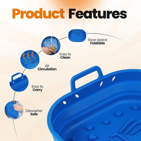 Platinum Silicone Air Fryer Liners Reusable Square-Extra Strong-Easy to Clean Air Fryer basket for Oven Microwave Accessories - BPA Free - Food Safe Pot for 5.8QT to 8 QT - 9 Inch in Saudi Arabia