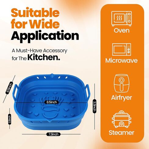 Platinum Silicone Air Fryer Liners Reusable Square-Extra Strong-Easy to Clean Air Fryer basket for Oven Microwave Accessories - BPA Free - Food Safe Pot for 5.8QT to 8 QT - 9 Inch in Saudi Arabia