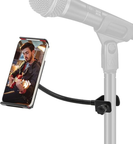 Flexible Phone Holder for Mic Stand, Adjustable Mic Stand Cell Phone Clip with 9" Long Flexible Gooseneck Arm for 4.72"-7.09" Mobile Phones and Tablets in Saudi Arabia