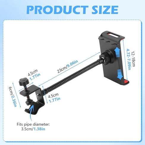 Flexible Phone Holder for Mic Stand, Adjustable Mic Stand Cell Phone Clip with 9" Long Flexible Gooseneck Arm for 4.72"-7.09" Mobile Phones and Tablets in Saudi Arabia