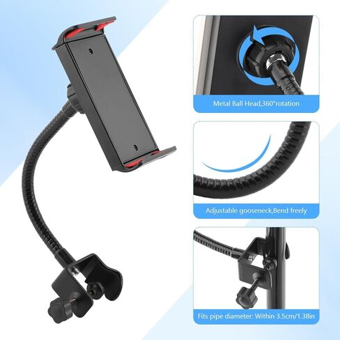 Flexible Phone Holder for Mic Stand, Adjustable Mic Stand Cell Phone Clip with 9" Long Flexible Gooseneck Arm for 4.72"-7.09" Mobile Phones and Tablets in Saudi Arabia