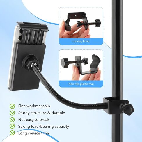 Flexible Phone Holder for Mic Stand, Adjustable Mic Stand Cell Phone Clip with 9" Long Flexible Gooseneck Arm for 4.72"-7.09" Mobile Phones and Tablets in Saudi Arabia