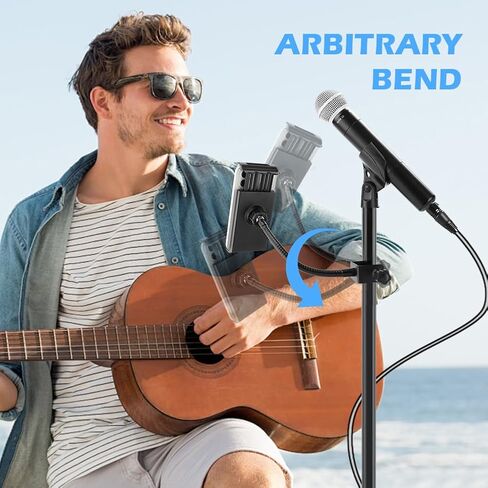 Flexible Phone Holder for Mic Stand, Adjustable Mic Stand Cell Phone Clip with 9" Long Flexible Gooseneck Arm for 4.72"-7.09" Mobile Phones and Tablets in Saudi Arabia