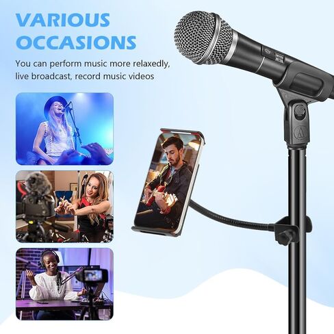 Flexible Phone Holder for Mic Stand, Adjustable Mic Stand Cell Phone Clip with 9" Long Flexible Gooseneck Arm for 4.72"-7.09" Mobile Phones and Tablets in Saudi Arabia
