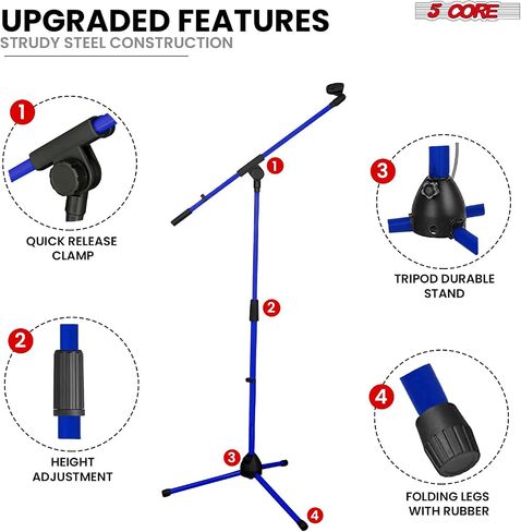 5 Core Tripod Mic Stand Floor 2Pcs ارتفاع قابل للتعديل 18-72 "حامل الذراع بوم متينة حامل ميكروفون زوج قاس الفقرة Microfono للغناء - MS 080 2pcs in Saudi Arabia