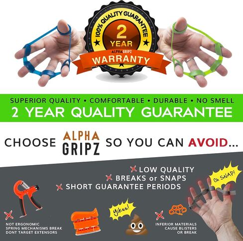 ALPHA GRIPZ Original Hand Grip Extensor Trainer Strengthener, Complete Forearm Exerciser Workout, Finger Resistance Bands for Strength, Tendonitis, Carpal Tunnel, Trigger Finger, Arthritis Relief in Saudi Arabia
