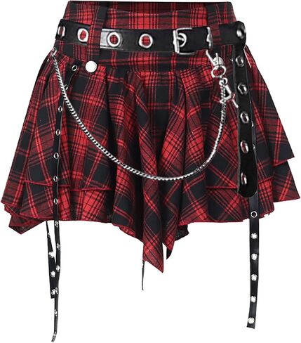 Womens Y2k Mini Skirt High Waisted Irregular Puffy Ribbon Steampunk Gothic Dancing Short Skorts M Solid Black in Kuwait