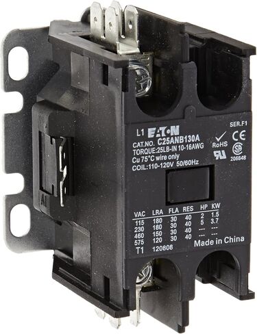 Eaton C25ANB130A Compact Definite Purpose Contactor, 30A Inductive Current Rating, 2 Max HP Rating at 115V, 5 Max HP Rating at 230V, 120VAC Coil Voltage in Saudi Arabia