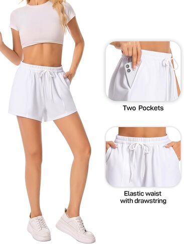 Women Sweat Shorts Athletic High Waisted with Deep Pockets Comfy Loose Fit, Elastic Drawstring Summer Casual Wear in Saudi Arabia