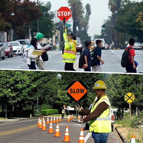 Stop Slow Sign with Metal Handle,12 x 12 inches Double Sided Stop Slow Sign, Light Weight Steel Hand Held Traffic Reflective Aluminum Crossing Guard Stop Sign, Easy to Mount in Kuwait