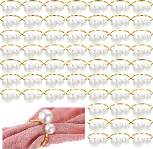 50 Pcs Pearl Napkin Rings, Gold Napkin Ring Holders Elegant Delicate Serviette Ring Buckle for Wedding Gathering Birthday Banquet Party Business Dinner Formal or Casual Dining Table Decor in Saudi Arabia