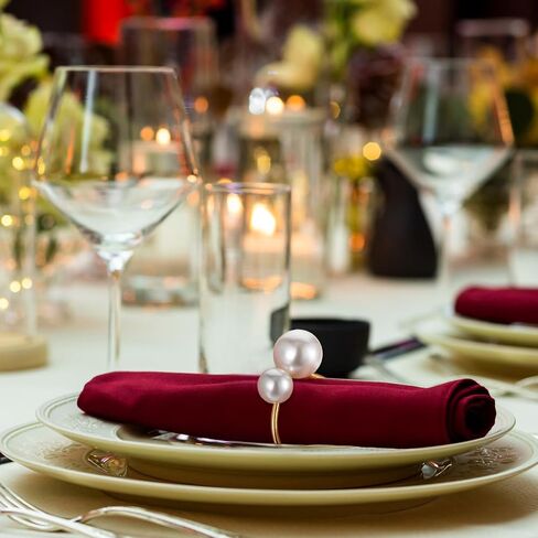50 Pcs Pearl Napkin Rings, Gold Napkin Ring Holders Elegant Delicate Serviette Ring Buckle for Wedding Gathering Birthday Banquet Party Business Dinner Formal or Casual Dining Table Decor in Saudi Arabia