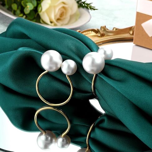 50 Pcs Pearl Napkin Rings, Gold Napkin Ring Holders Elegant Delicate Serviette Ring Buckle for Wedding Gathering Birthday Banquet Party Business Dinner Formal or Casual Dining Table Decor in Saudi Arabia