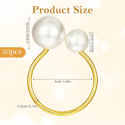 50 Pcs Pearl Napkin Rings, Gold Napkin Ring Holders Elegant Delicate Serviette Ring Buckle for Wedding Gathering Birthday Banquet Party Business Dinner Formal or Casual Dining Table Decor in Saudi Arabia