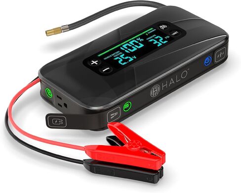 هالو بولت النهائي 3 محمولة بطارية بطارية القفز | 130 PSI Air Compressor ، 55.5WH USB Power Bank ، عرض كبير ، ضوء طارئ وشاحن ، يقفز سيارات سيارات وشاحنات ، إطارات تضخيم - أخضر in Kuwait