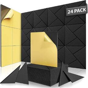 ألواح صوتية ذاتية الـ 24 عبوة-رغوة عالية الكثافة مقاومة للصوت 12 "× 12" × 0.4 "للاستوديوهات والمكتب والمنزل-تصميم أسود أنيق ، ألواح صوتية عالية ، ألواح جدار مقاومة للصوت ، in Kuwait