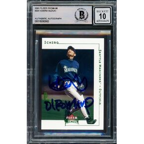 Ichiro Suzuki تم توقيع 2001 بطاقة Fleer Premium Rookie #231 Seattle Mariners GEM GEM MINT 10 "01 ROY/MVP" #88/1999 Beckett Bas #15093563 - Baseball Slabbed Cardsed Cards in Kuwait