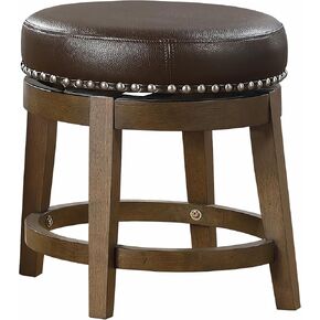 Transitional Round Swivel Stools Set of 2 for Cozy Dining, Comfortable Faux Leather Seating, Solid Wood Frame, Brown in Saudi Arabia