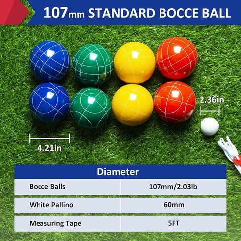 ropoda 107mm Bocce Ball Set Regulation Size and Weight with 8 Resin Bocce Balls, Resin Bocci Balls for Professional Tournament Competition, 60mm Pallino, Nine-Grid Shockproof Carrying Bag(2-8 Players) in Kuwait