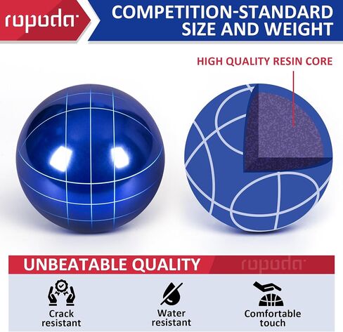 ropoda 107mm Bocce Ball Set Regulation Size and Weight with 8 Resin Bocce Balls, Resin Bocci Balls for Professional Tournament Competition, 60mm Pallino, Nine-Grid Shockproof Carrying Bag(2-8 Players) in Kuwait