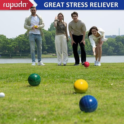 ropoda 107mm Bocce Ball Set Regulation Size and Weight with 8 Resin Bocce Balls, Resin Bocci Balls for Professional Tournament Competition, 60mm Pallino, Nine-Grid Shockproof Carrying Bag(2-8 Players) in Kuwait