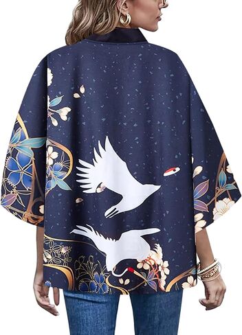 LAI MENG FIVE CATS Women's 3/4 Sleeve Loose fit Cardigan Jacket Japanese Style Kimono Cover up in Kuwait