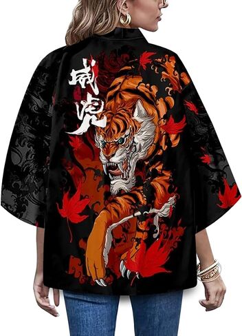 LAI MENG FIVE CATS Women's 3/4 Sleeve Loose fit Cardigan Jacket Japanese Style Kimono Cover up in Kuwait