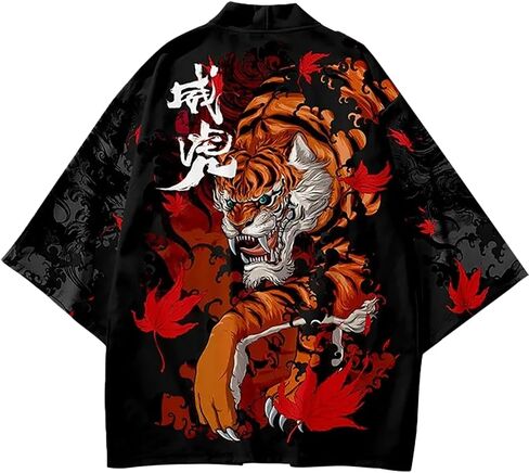 LAI MENG FIVE CATS Women's 3/4 Sleeve Loose fit Cardigan Jacket Japanese Style Kimono Cover up in Kuwait