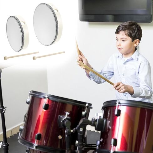 Qwork Hand Drup Percussion Wood Frame Dram مع عصا ، 10 بوصات 8 بوصة الموسيقية الموسيقية يدوي الدف in Saudi Arabia