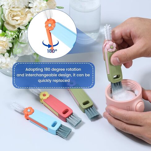 6pcs كوب فرشاة تنظيف فرشاة الزجاجة متعددة الوظائف ، فرشاة منظف ، 180 درجة قابلة للتدوير ، فرشاة تنظيف الفجوة ، مجموعة منظف CREVICE CLECTABLE 3 ألوان كوب منظف لتنظيف الزجاجة in Kuwait