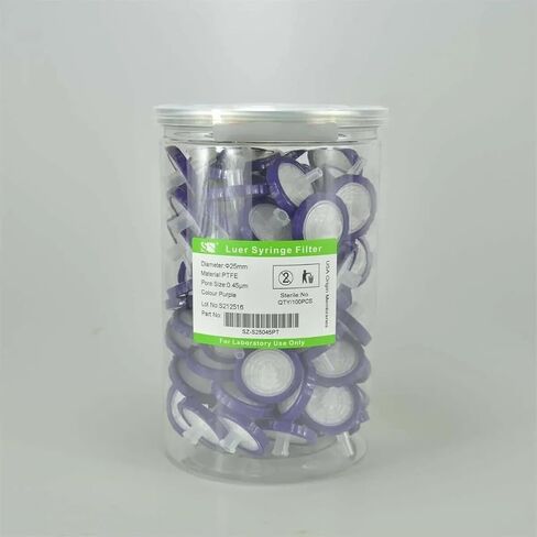 Laboratory syringe filter OD = 25mm, 0.45um, made of PTFE, 100pcs/pack in Saudi Arabia