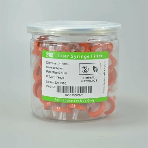 Laboratory syringe filter OD=13mm, 0.80um, made of NYLON, 100pcs/pack in Saudi Arabia