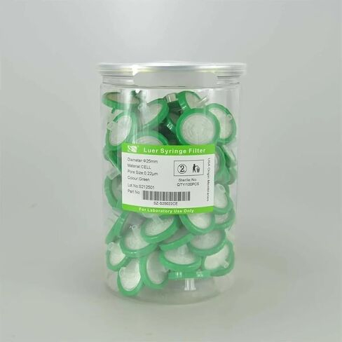 مرشح حقنة المختبر OD = 25 مم ، 0.22UM ، مصنوع من CEL ، 100pcs/pack in Saudi Arabia