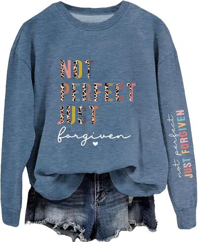 Not Perfect Just Forgiven Christian Graphic Sweatshirt For Women, Inspirational Bible Verse Long Sleeve Tops in Saudi Arabia