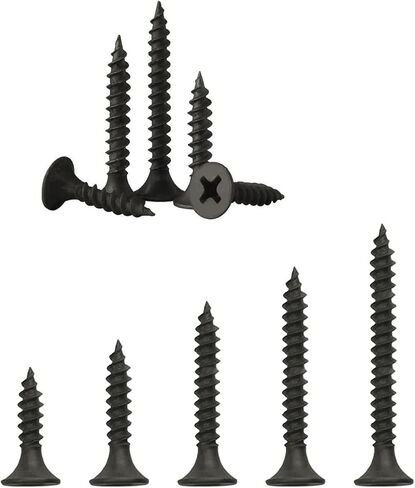 Wood Screws Assortment Kit, 250PCS High Hardness Flat Head Wood Screws Set, Phillips Drive Assorted Screws, 5 Size (1-3/8"，1-3/16"，1"，25/32"，5/8")，Black in Saudi Arabia