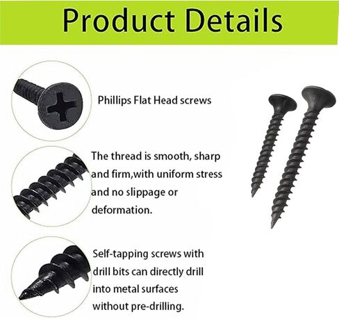 Wood Screws Assortment Kit, 250PCS High Hardness Flat Head Wood Screws Set, Phillips Drive Assorted Screws, 5 Size (1-3/8"，1-3/16"，1"，25/32"，5/8")，Black in Saudi Arabia