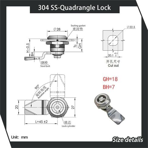 304 الفولاذ المقاوم للصدأ توزيع في الهواء الطلق باب خزانة الباب 1pcs (S على شكل قفل) in Kuwait