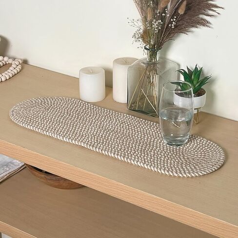 CHARDIN HOME Oval Jute & Cotton Woven Braided Table Runner, Size -8 x 24 Inches, Color - Natural Jute & White. in Kuwait