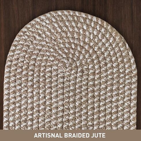 CHARDIN HOME Oval Jute & Cotton Woven Braided Table Runner, Size -8 x 24 Inches, Color - Natural Jute & White. in Kuwait