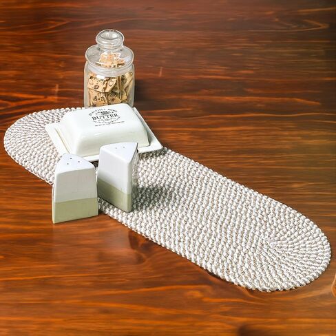 CHARDIN HOME Oval Jute & Cotton Woven Braided Table Runner, Size -8 x 24 Inches, Color - Natural Jute & White. in Kuwait